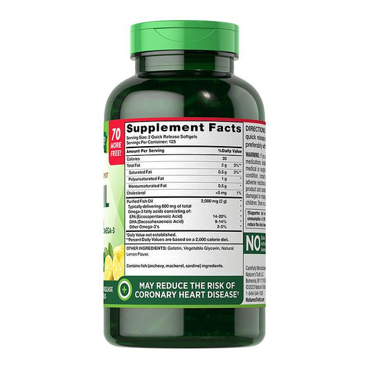 Nature's Truth Omega-3 Fish Oil 2000mg 250 Cápsulas Blandas