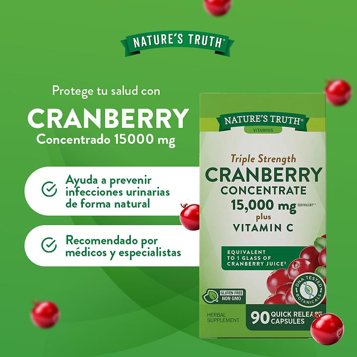 Nature's Truth Cranberry Concentrado 15000mg + Vitamina C 90 cápsulas